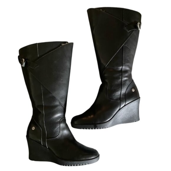 Ugg Corinth Black Leather Wedge Boot 8 - Picture 1 of 7